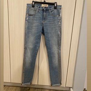 Roberto Cavalli blue mid rise jeans with silver details in the sides. BRAND NEW